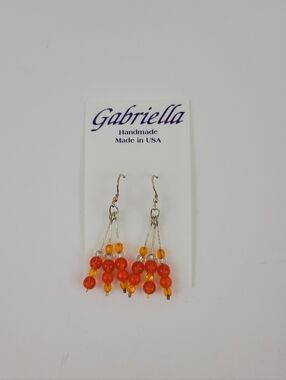 Orange Bead Cluster Drop Sterling Silver  Earrings